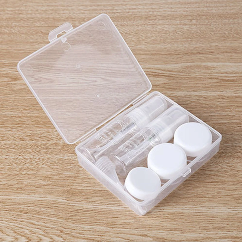 

Portable Clear 7pcs/set Travel Bottles Packing Lotion Empty Bottle Shampoo Sample Bath Container Packing Tube Refillable Healthy