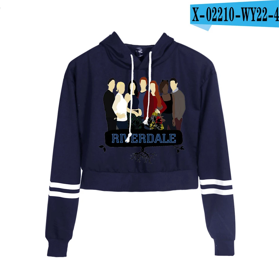 Толстовки с капюшоном в стиле ривердейла, модные повседневные женские короткие толстовки с капюшоном, популярные женские сексуальные короткие топы, сексуальные короткие толстовки с капюшоном, осенняя спортивная одежда - Цвет: Navy