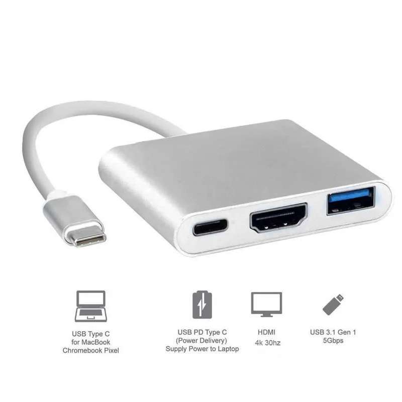 3 в 1 USB C к HDMI адаптер type C адаптер многопортовый AV конвертер с 4K HDMI USB 3,1 порт и концентратор порт PD порт быстрой зарядки