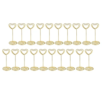 

3.5 Inch Mini Place Card Holders, 20Pcs Table Number Stand Table Card Holder Wire Table Picture Photo Holder with Heart Shape Me