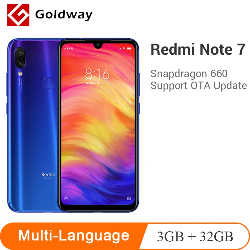 Оригинальный Смартфон Xiaomi Redmi Note 7 3 ГБ 32 Восьмиядерный процессор Snapdragon 660 двойная