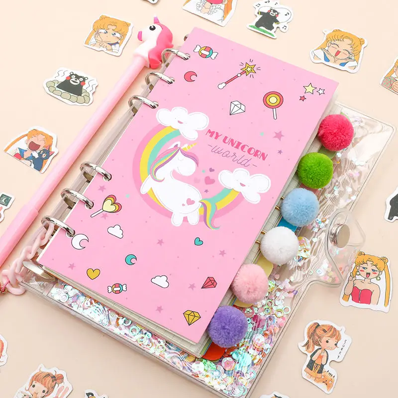 

18 Pcs/Set Kawaii Unicorn Planner Book Pink PVC Transparent Notebook Kawaii Stickers Pen Gift Box Girls Diary Journal
