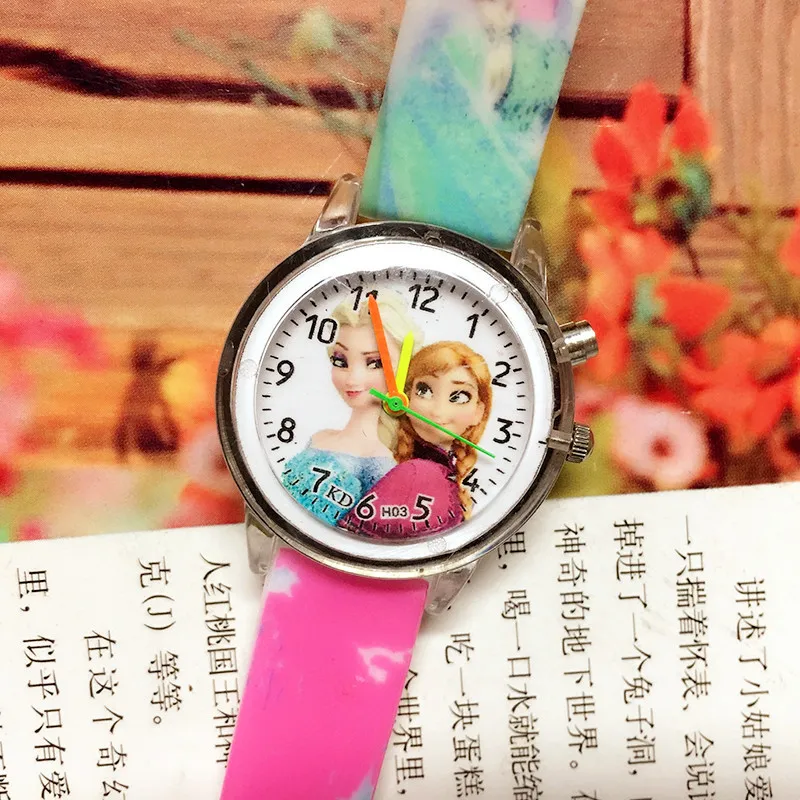 Детские часы для девочек, новинка, Relojes, детский красочный светильник, часы принцессы, модные милые резиновые студенческие часы, подарки - Цвет: hot pink