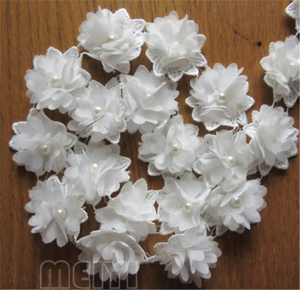 50x White Flower Chiffon Pearl Embroidered Lace Trim Ribbon Fabric Handmade DIY Sewing Craft For Costume Hat Shoes Decoration lace fabric lace ribbon chiffon fabric lace sewing supplies chiffon lace fabric lace decoration lace accessories lace sewing accessories