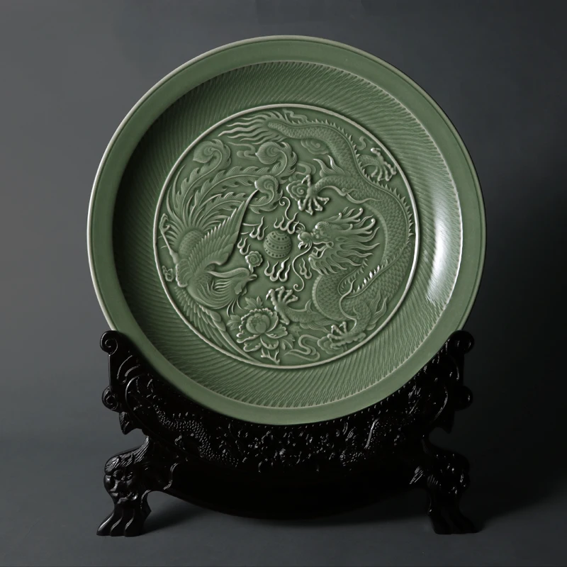 

Antique Song and Tang Dynasty Ceramic Celadon Decorative Plates Crafts for Home Decoration