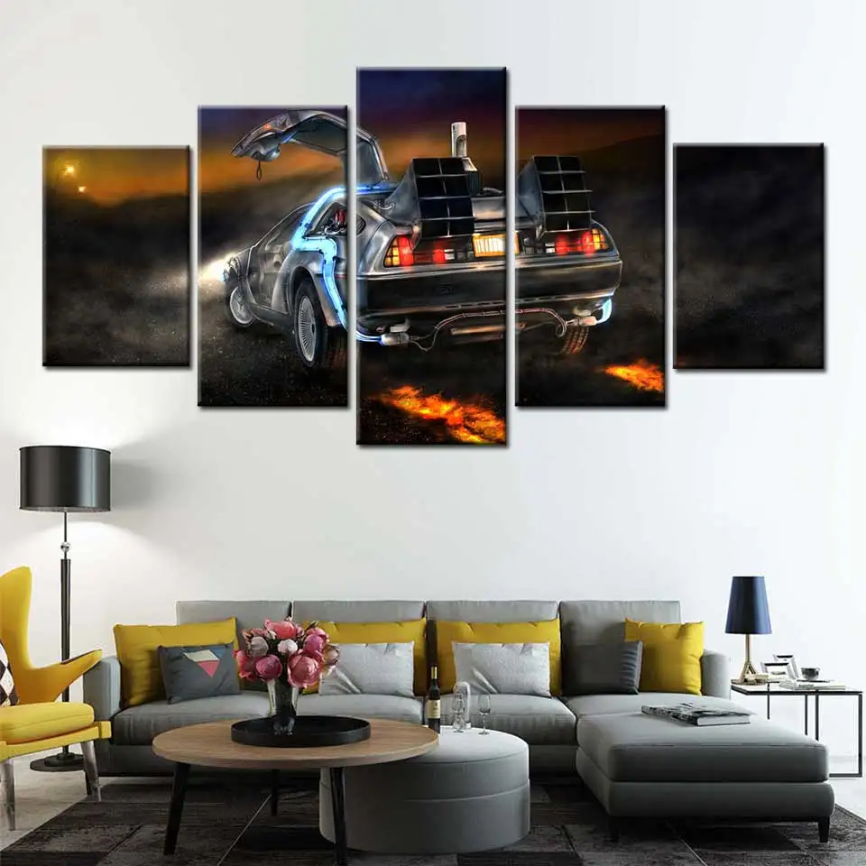 

No Framed 5 Pieces Back To The Future Car Movie Wall Art Canvas Posters Picture Paintings Home Decor for Living Room Kids Gift