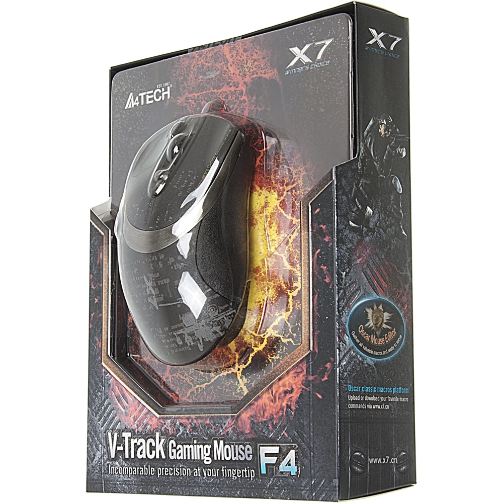 Мышь A4 V-Track F4 черный оптическая(3000dpi) USB игровая(6but