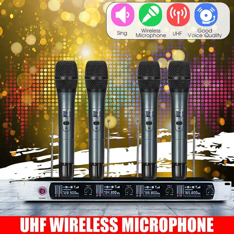 

LEORY Professional 4 Handheld UHF Frequencies Dynamic Capsule 4 channels Wireless Microphone for Karaoke System