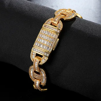 

Hip Hop Baguette mariner bracelet AAA+ Cubic Zirconia Charms Link Chain Bracelets For Men Rapper Jewelry