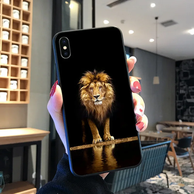 Hewan Lucu Tiger Lion Hitam TPU Lembut Penutup Telepon untuk iPhone 8 7 6 6S Plus X XS MAX 5 5S SE XR 11 11pro Promax Ponsel