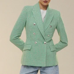 Moda magro verde blazers feminino elegante primavera jaquetas feminino senhora do escritório duplo breasted ternos senhoras