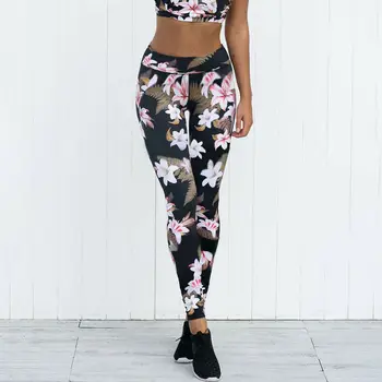 

2020 Fashion Women High Waist Exercise Skinny Long Leggings Floral Pattern Fitness Sport Gym Running Workout Athletic Pant