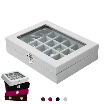 

Velvet Glass Jewelry Ring Display Organizer Box Holder Earring Storage Case