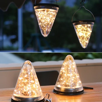 

Fairy String Gardens Outdoor Courtyards Home Decor Hanging Solar Light Christmas Tree Terraces Camping Tent Party Cone Shape