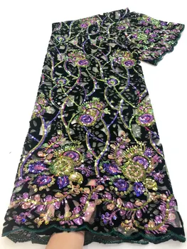 

Most Popular African Lace Fabric Handcut Nigerian Velvet Lace Fabric Embroiderey Colorful Sequins Wedding Party Sewing 5Yards