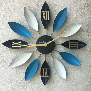 

European and American Retro Wall Clocks Iron Leaves Wall Hanging Decorative Clock Creative Mute Wall Clock Modern Design