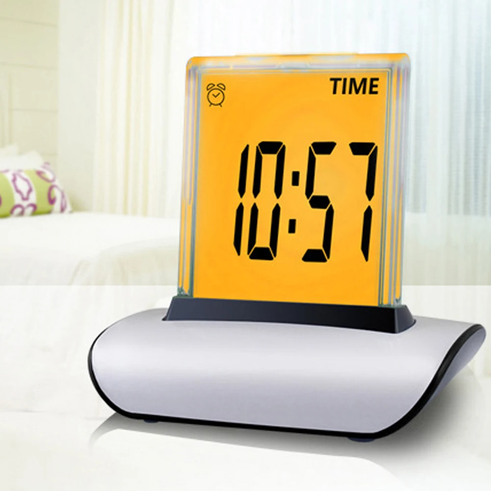 Alarm Clock Desk Electronic Car 7 Colors LED ABS Snooze Function Bed Changing Thermometer Timer White Digital Display Date LCD
