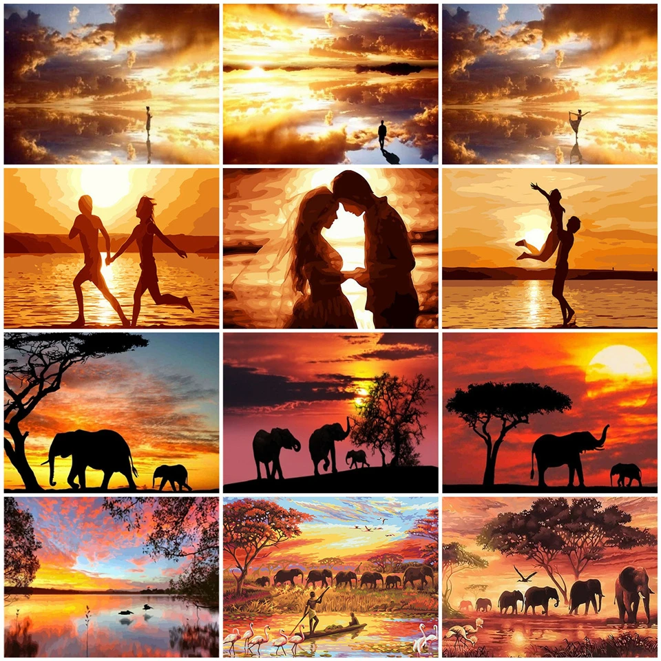 AZQSD Painting By Numbers DIY Dropshipping Sunset Scenery Canvas Coloring For Adult Wedding Decoration Art Picture Gift | Дом и сад