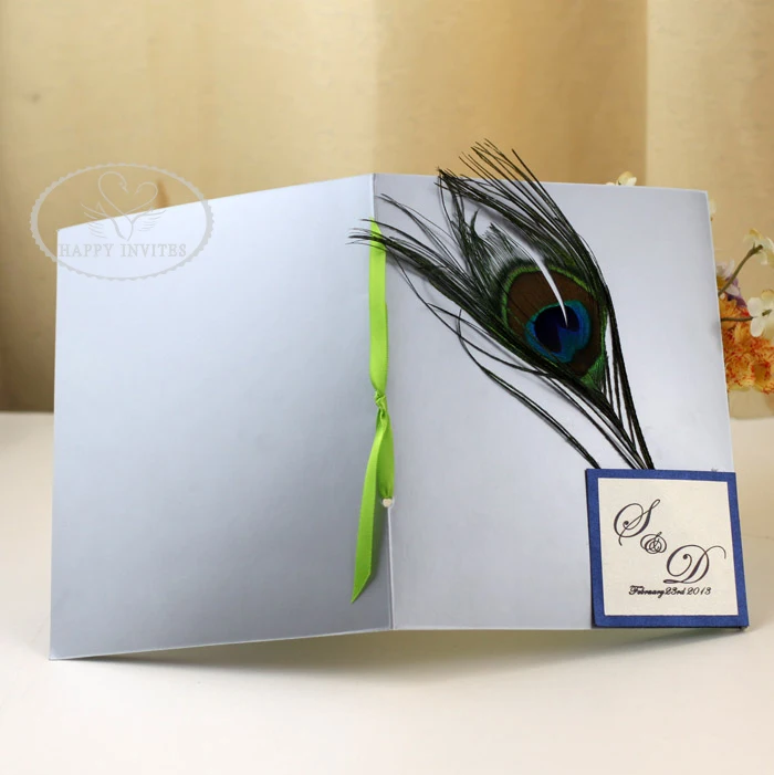 HI9002-04 Custom Wedding Program Book with Personalized Printing & Peacock Feather Embellishment Factory Outlet Price