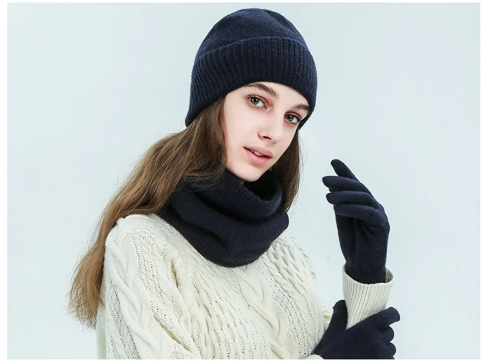 Evrfelan New Warm Winter Hat Scarf Gloves Set Women Men Thick Touch Screen Gloves Thick Soft Beanies Hat Ring Scarf Unisex