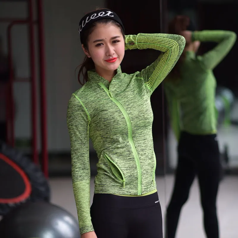 

Fitness jacket qipao vertical collar section dyed diagonal zipper exercise long sleeve lady running breathable jacket