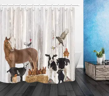 

Farm Shower Curtain Decor, Rustic Little Animals Horse Shower Curtains Polyester Fabric Bathroom Decorations Bath Curtains