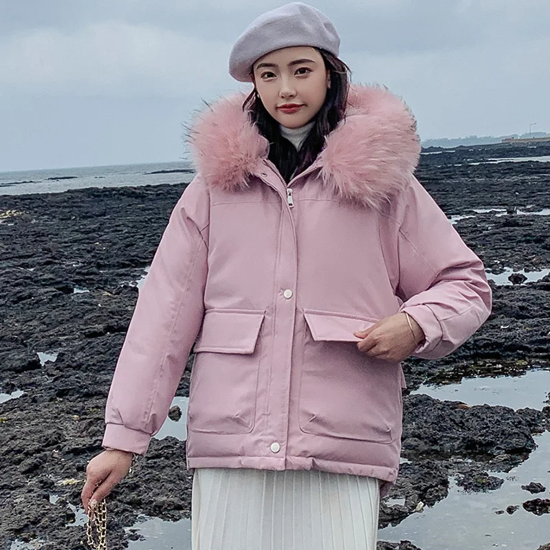 

Winter Women parkas 2019 New thicken warm fur hooded jacket coat two pockets female winter long parkas outwear jackets coat