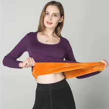 3XL Однослойная бархатная Термоодежда с длинным рукавом для женщин, зимнее нижнее белье с круглым вырезом, базовые термотопы для женщин, вторая кожа