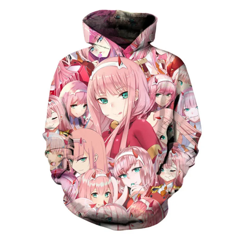 DARLING In The FRANXX Hoodies Hipster Anime Zero Two Hoody Unisex Pink Girls Face Tops Kawaai Cute Pullovers