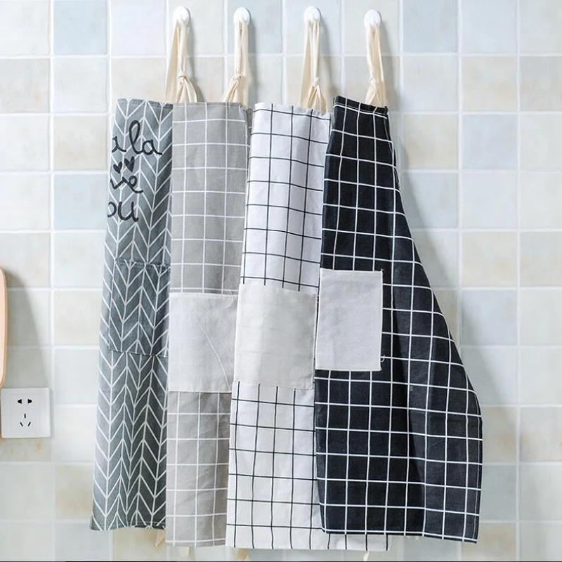 

Cotton Linen Apron Lattice bib with Pocket for Women Cooking Baking Crafting Gardening,