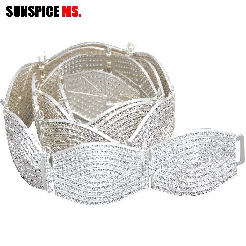 belt1414silver SUNSPICEMS, Европейский пояс, стразы, для женщин, традиционные свадебные украшения, золотой, серебряный цвет, металлическая цепочка на талию, отрегулируйте длину - Окраска металла: belt1414silver