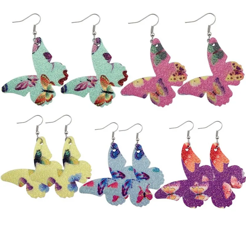 

New style] popular butterfly leather earrings and sequins in Europe and America