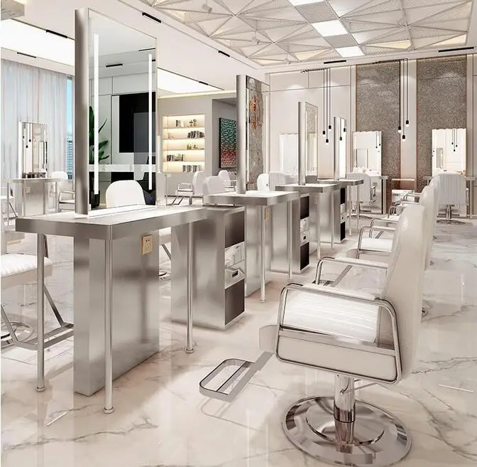 Barbershop mirror salon mirror with light hair salon dedicated shop hot dyeing stainless steel table hair cutting