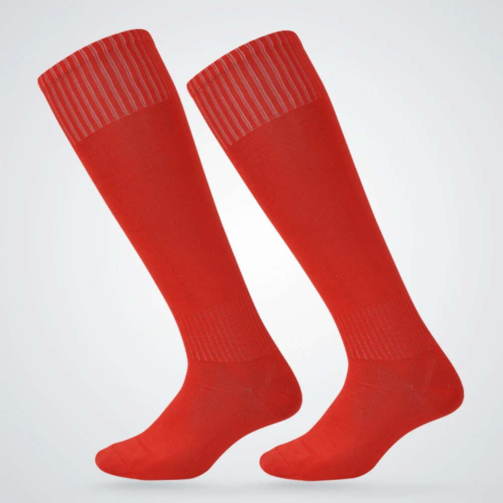 Мужские чулки выше колена, регби, утолщенная подошва, твердые бедра, высокие, из полиэстера футбольные Носки спортивные хоккейные бейсбол баскетбол - Цвет: Красный