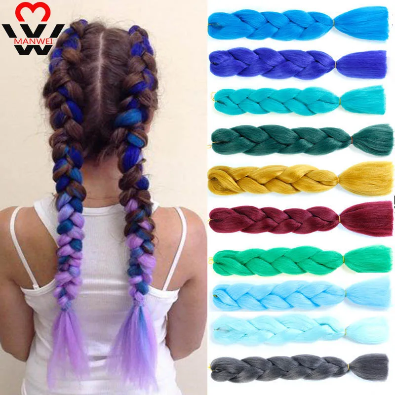 

MANWEI 100g/pc Synthetic Ombre Braiding Hair Crochet Box Braids Hairstyle Hair Extensions Silver Gray Black Crochet Hair