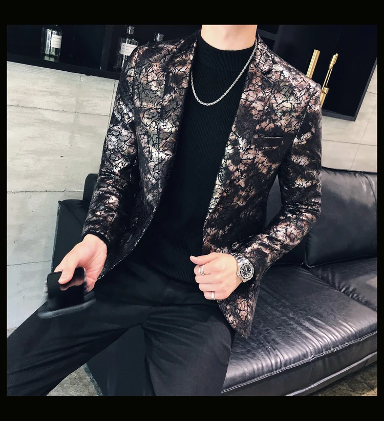 Модная печатная версия Блейзер Hombrechaqueta Hombre формальный Блейзер Masculino Свадебный Выпускной блейзер для мужчин костюм куртка