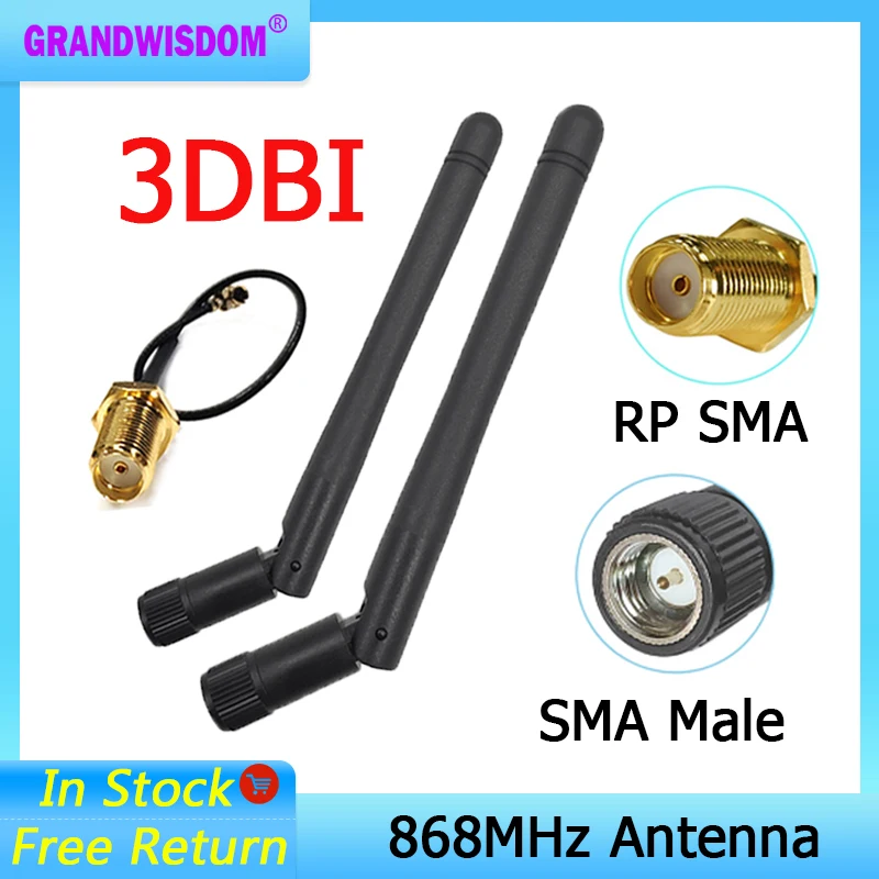 

GRANDWISDOM 1-2 шт. 868 МГц антенна 3dbi sma штекер 915 МГц lora антенный модуль lorawan ipex 1 SMA Женский Удлинительный кабель