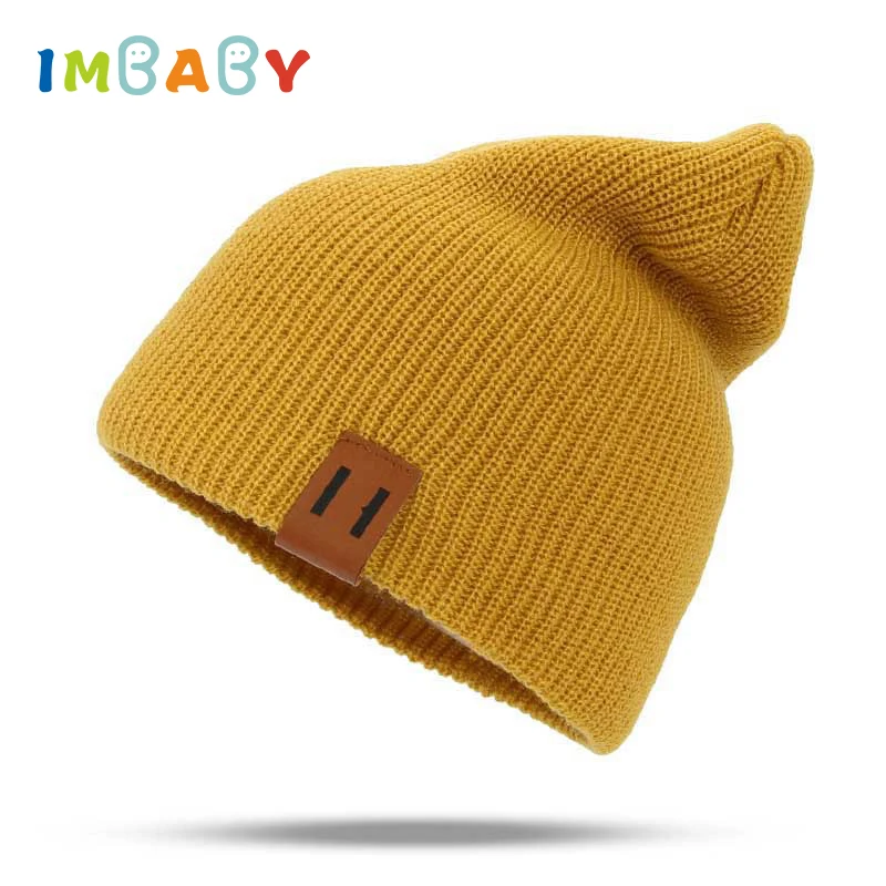 IMBABY/детская зимняя шапка; милые детские шапочки для малышей; Шапки для малышей; эластичные вязаные однотонные детские повседневные мягкие теплые шапки; 9 цветов