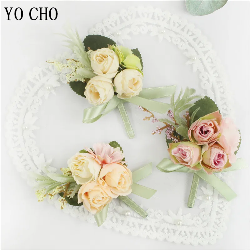 Damigelle d'onore Rose Bracciale in seta Fiori Mariage Sposo Corpetto Fiore all'occhiello Spille Spilla Fiori Ospiti Prom Accessori da sposa - immagine 3