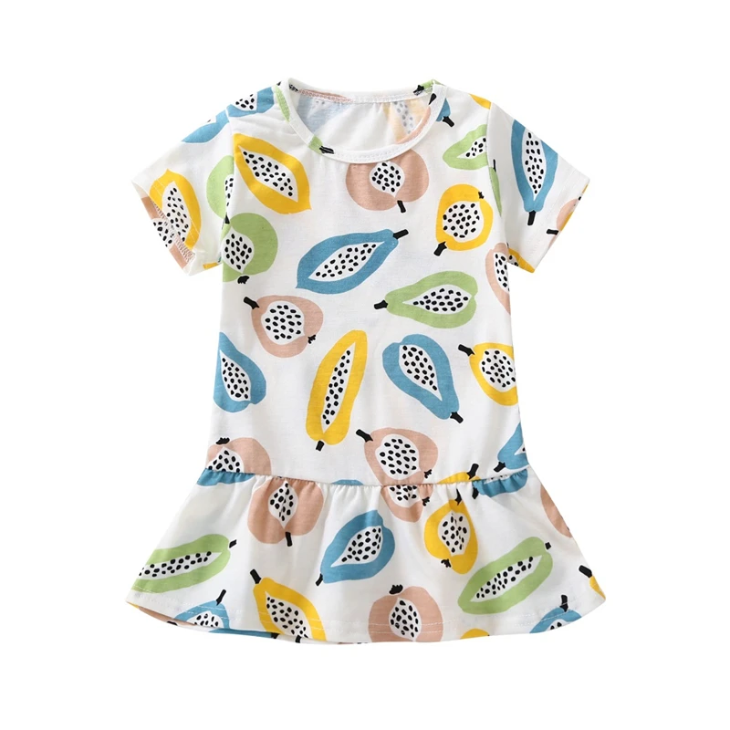 

Girls Dress Fashion Printed Dress Summer Fruit Pattern Short-sleeved Clothes Baby Princess Dress