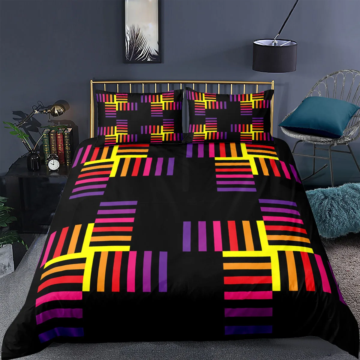 Geometric Splicing Marble Bedding Set Colorful Duvet Cover Abstract Pattern Printed Comforter Bed Set King Size For Girl/Adult 