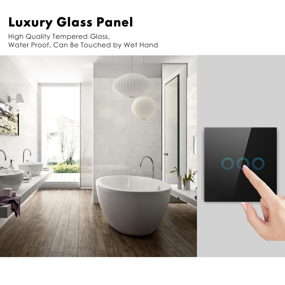 interruptor de toque para parede sem interruptor remoto sem linha neutra com painel de vidro temperado rf