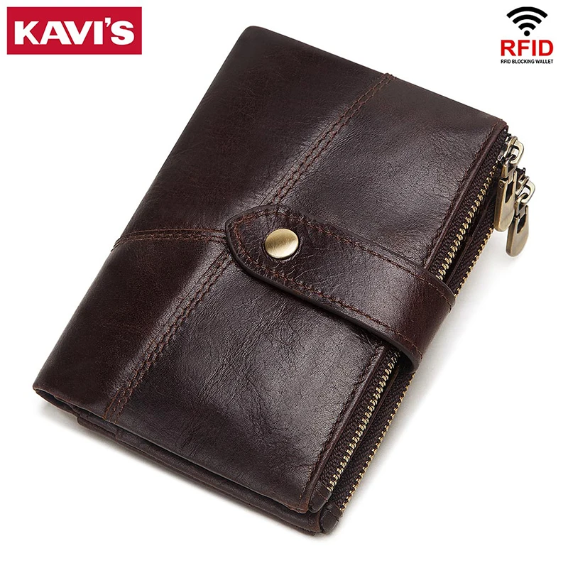 

KAVIS Rfid 100% Genuine Leather Men Wallet Coin Purse PORTFOLIO Male Portomonee Money Bag Quality Designer Small Card Holder