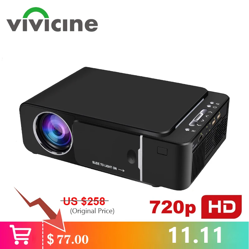Achat Projecteur portatif de HD de VIVICINE 1280x720 p, Option Android 7.1 HDMI USB 1080p Proyector de cinéma maison WIFI Mini projecteur Led
