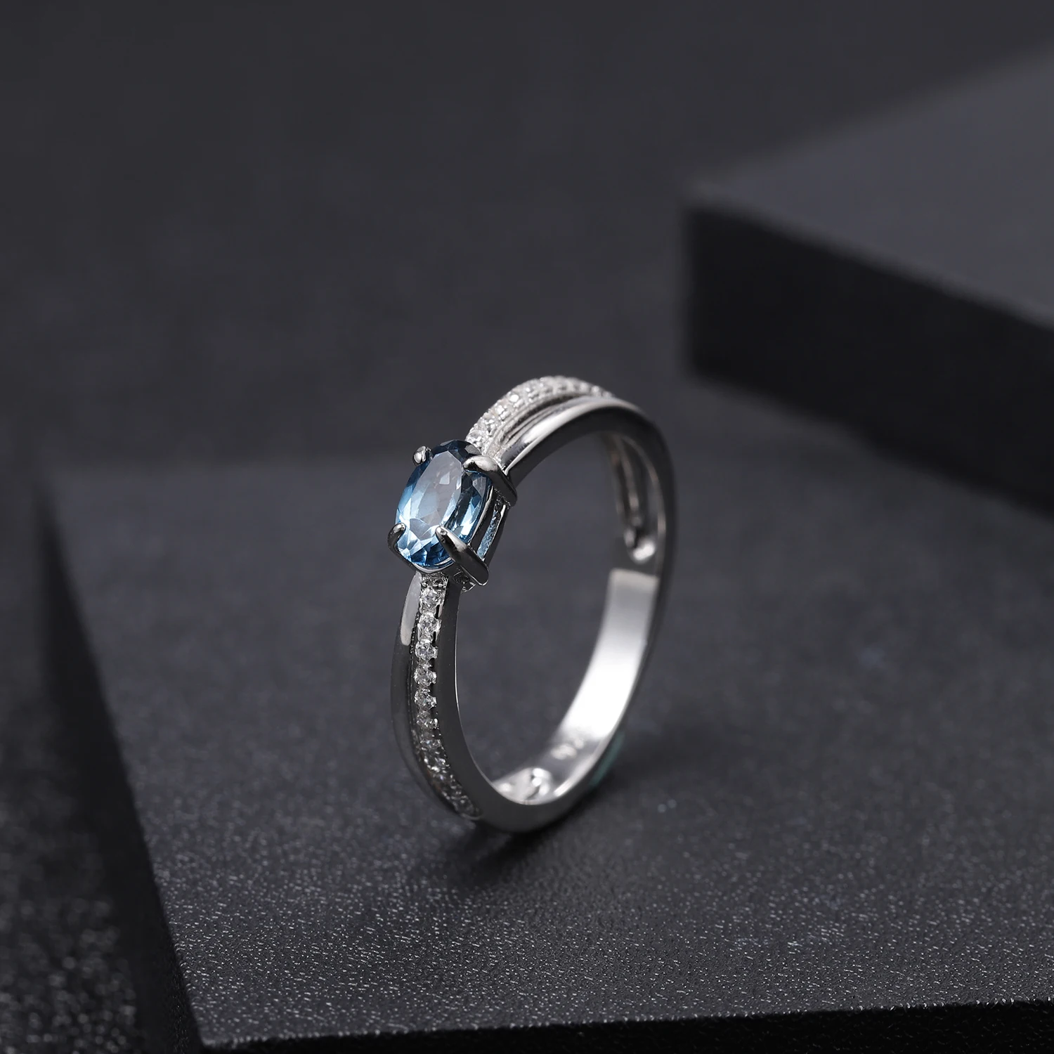 GEM'S BALLET 0.57Ct натуральный Овальный Лондонский Голубой топаз кольца для женщин Настоящее 925 пробы Серебряное классическое кольцо с камнем рождения хорошее ювелирное изделие