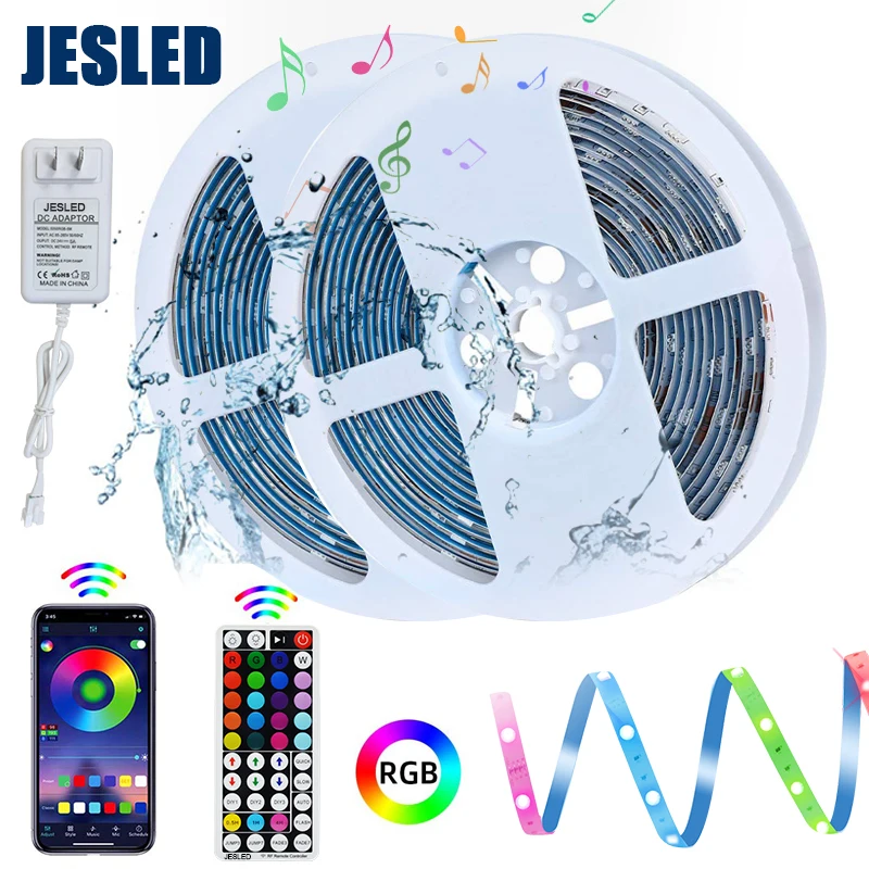 

JESLED 12V Led Strip Light 5M 10M Flexible Strip Tape 5050SMD With 44 Keys RF Remote Controller RGB For Kitchen DIY Decoration