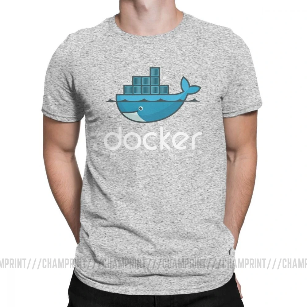 Серый Мужская футболка с логотипом Docker, Linux, Javascript, компьютерная хлопковая одежда, Забавные футболки с коротким рукавом и круглым вырезом, графические футболки - Цвет: Серый