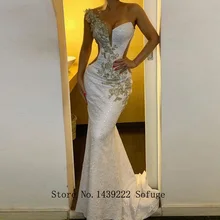 Белые кружевные Вечерние платья Русалка без рукавов аппликация на одном плече мусульманское модное вечернее платье вечерние платья для особых случаев