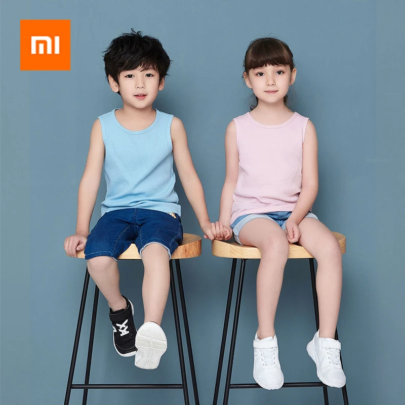 

2Pack Xiaomi Kids Vest Tops 100% Cotton Breathable Comfortable Skin-friendly Waffle Pattern Kids Boys Girls Vest Tops For Summer