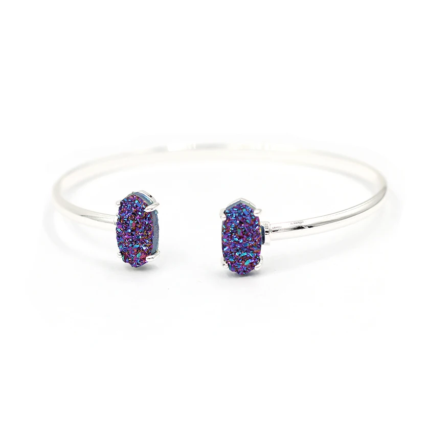 Purple Новая мода много цветов толстые овальные смолы Druzy браслет - Окраска металла: Purple